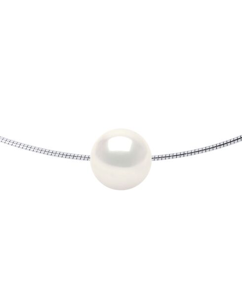 Collier Argent Rhodié & Perle de Culture d'Eau Douce Traversante Ronde blanc naturel