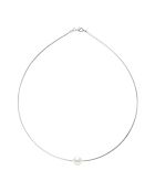 Collier Argent Rhodié & Perle de Culture d'Eau Douce Traversante Ronde blanc naturel