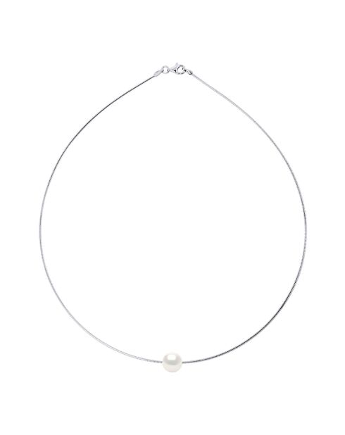 Collier Argent Rhodié & Perle de Culture d'Eau Douce Traversante Ronde blanc naturel