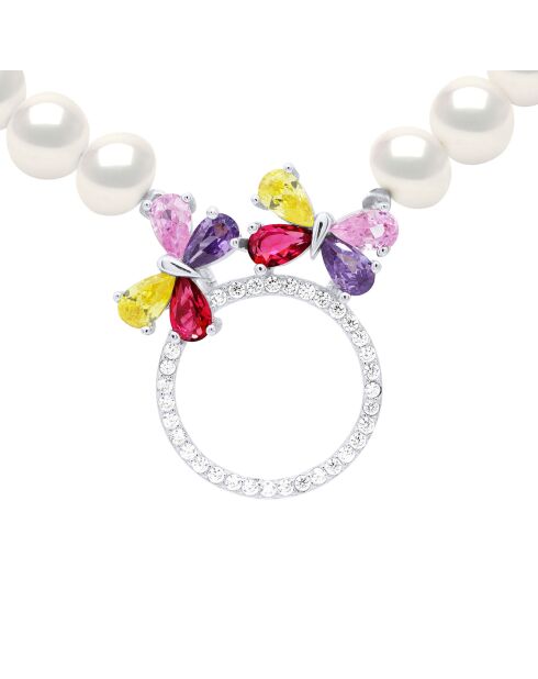 Collier Argent Rhodié, Oxydes de Zirconium  & Perles de Culture d'Eau Douce Rondes blanc naturel