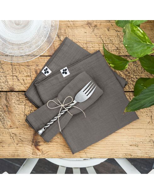 3 Serviettes de table Gaze de coton Gaïa anthracite