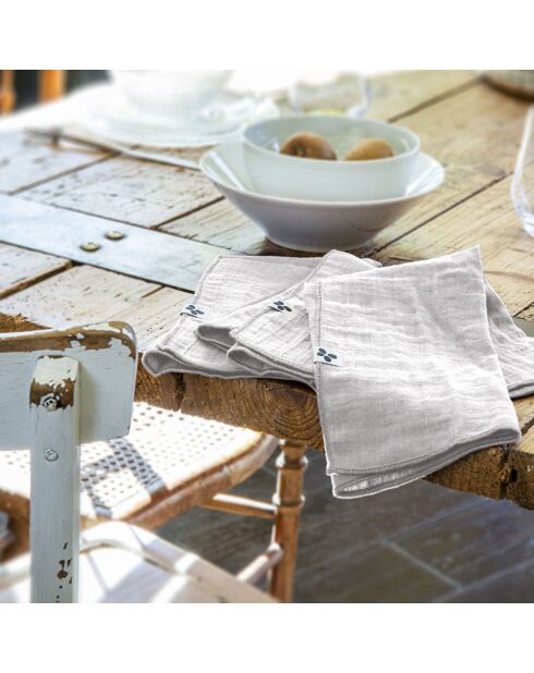 3 Serviettes de table Gaze de coton Gaïa grises