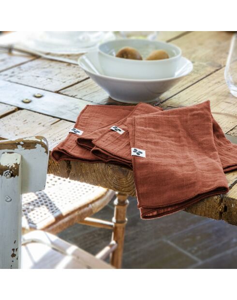 3 Serviettes de table Gaze de coton Gaïa oranges