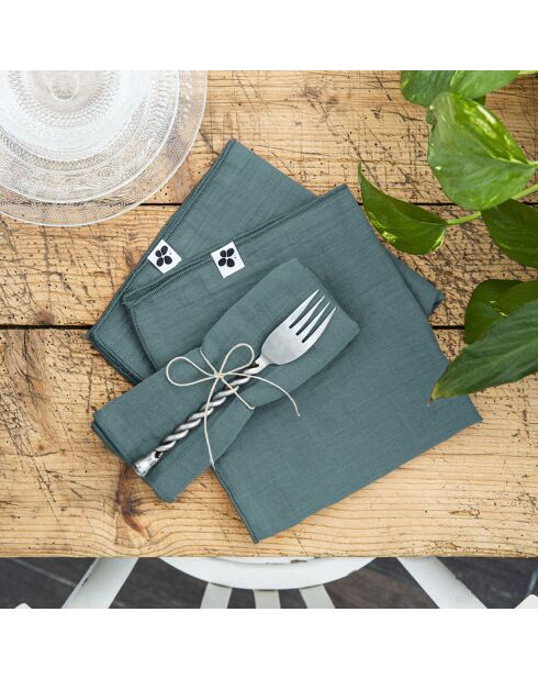 3 Serviettes de table Gaze de coton Gaïa bleues