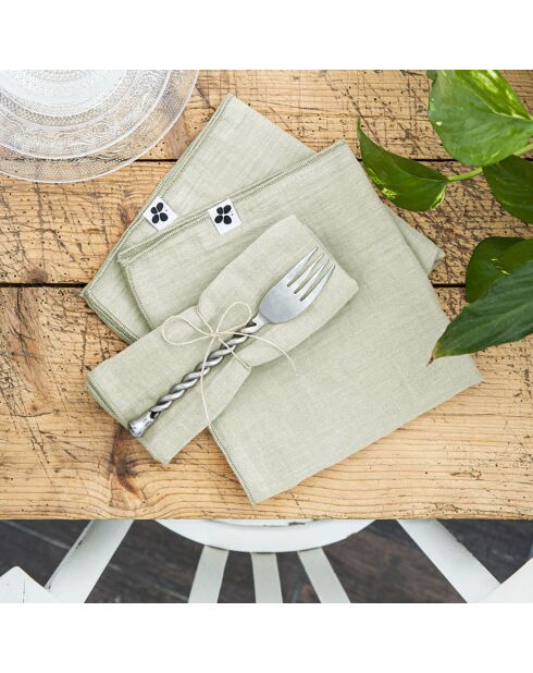 3 servilletas de gasa de algodón Gaïa de color verde claro