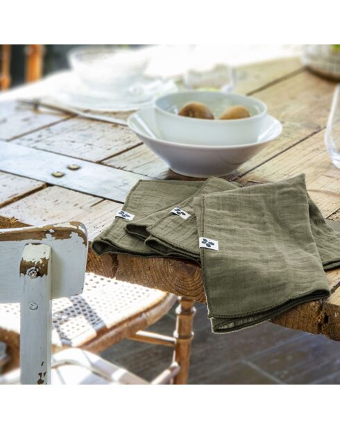3 servilletas de gasa de algodón Gaïa de color caqui