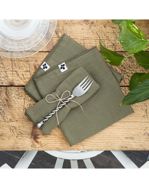 3 servilletas de gasa de algodón Gaïa de color caqui