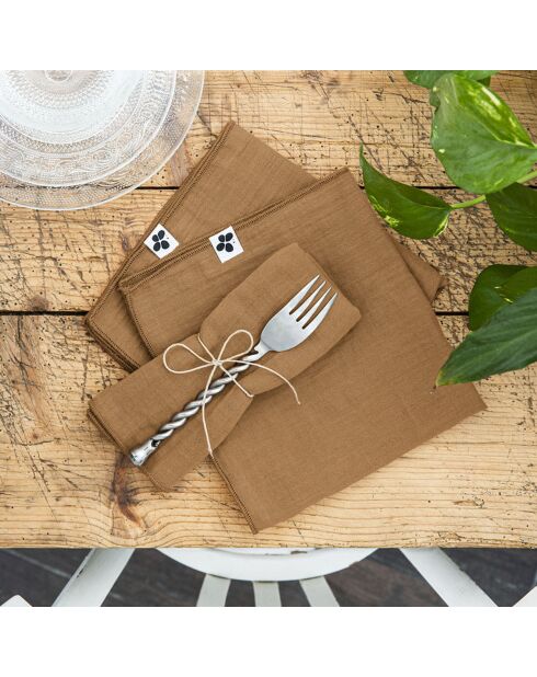 3 Serviettes de table Gaze de coton Gaïa marron