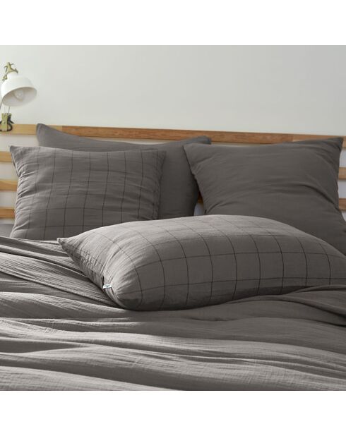 Taie d'oreiller Gaze de coton Gaïa Match anthracite