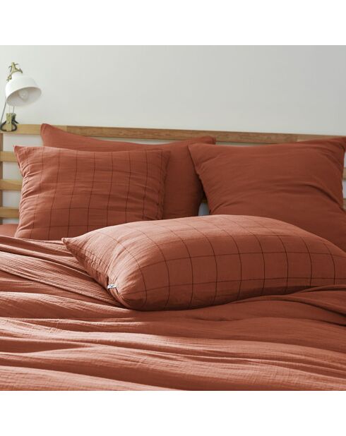 Taie d'oreiller Gaze de coton Gaïa Match orange