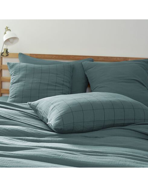 Taie d'oreiller Gaze de coton Gaïa Match bleue