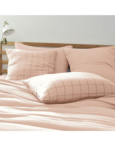 Taie d'oreiller Gaze de coton Gaïa Match rose clair