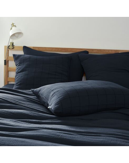 Taie d'oreiller Gaze de coton Gaïa Match bleu foncé