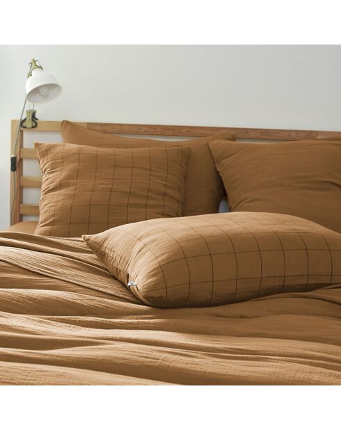 Taie d'oreiller Gaze de coton Gaïa Match marron