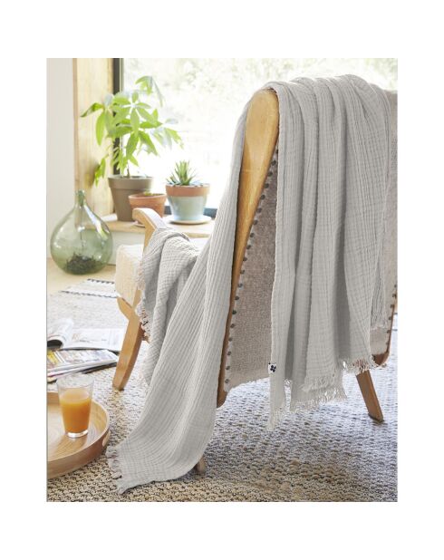 Plaid à franges Gaze de coton Gaïa gris