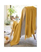 Plaid à franges Gaze de coton Gaïa jaune