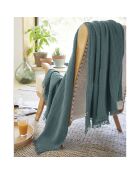 Plaid à franges Gaze de coton Gaïa bleu