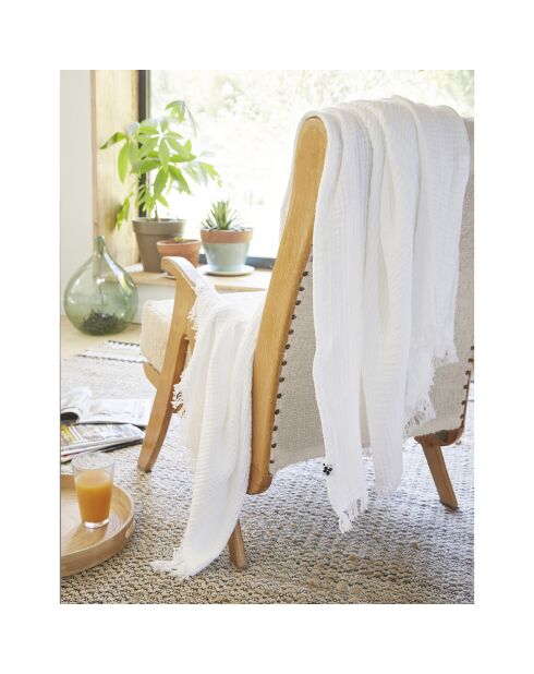 Plaid à franges Gaze de coton Gaïa blanc