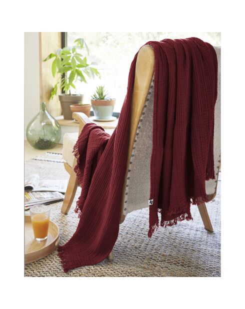 Plaid à franges Gaze de coton Gaïa bordeaux