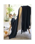 Plaid à franges Gaze de coton Gaïa bleu foncé