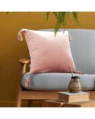 Coussin déhoussable avec pompons Gaze de coton Gaïa rose