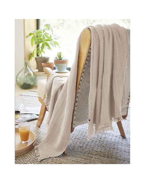 Plaid à franges Gaze de coton Gaïa naturel