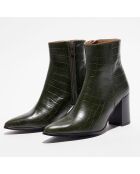 Boots en Cuir Léonie vertes - Talon 7,5 cm