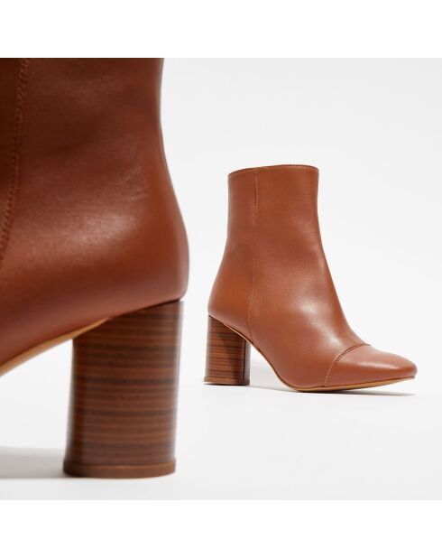 Bottines en Cuir Lena camel - Talon 8 cm