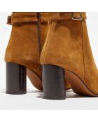 Bottines en Velours de Cuir Nicole camel - Talon 7 cm