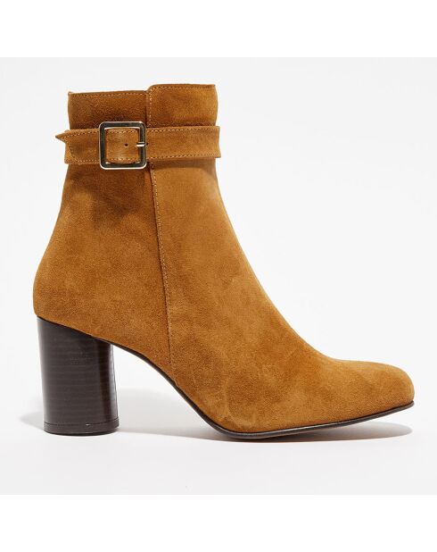 Bottines en Velours de Cuir Nicole camel - Talon 7 cm