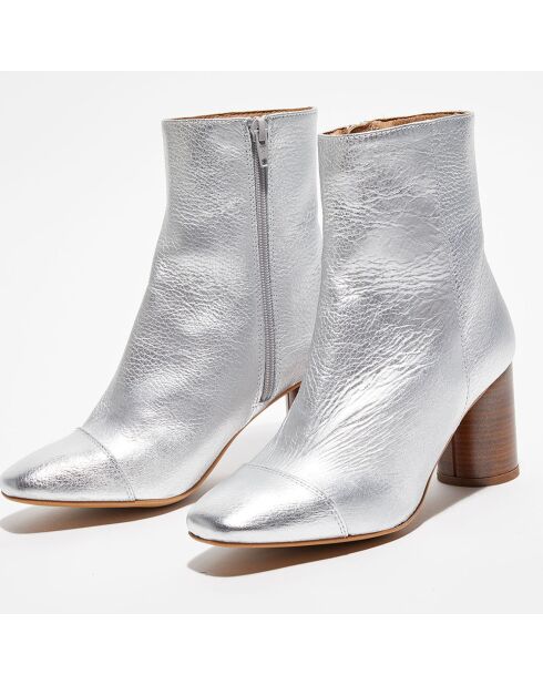 Bottines en Cuir métallisé Lena argentées - Talon 8 cm