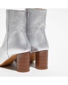 Bottines en Cuir métallisé Lena argentées - Talon 8 cm