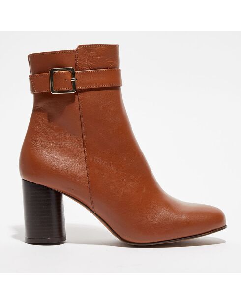 Bottines en Cuir Nicole camel - Talon 7 cm