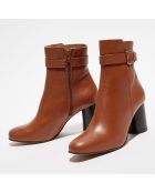 Bottines en Cuir Nicole camel - Talon 7 cm