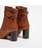 Bottines en Cuir Nicole camel - Talon 7 cm