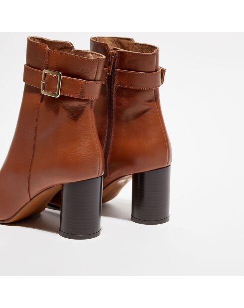 Bottines en Cuir Nicole camel - Talon 7 cm