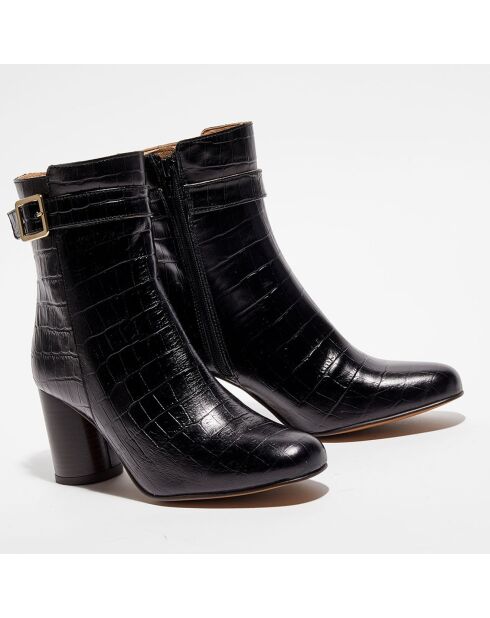 Bottines en Cuir Nicole noires - Talon 7 cm