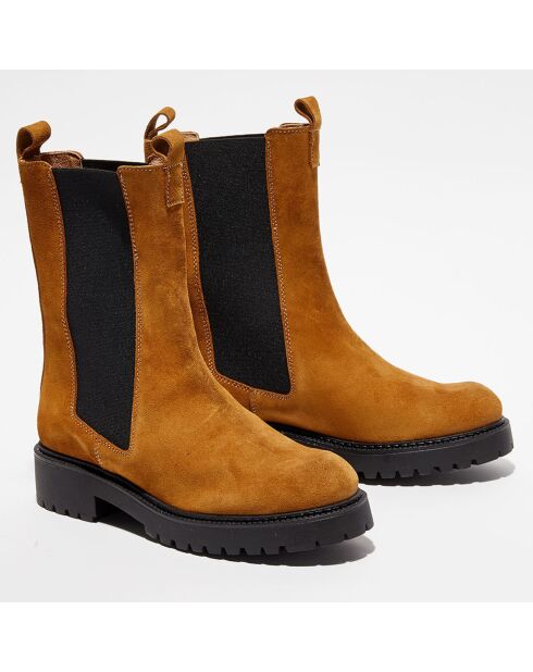 Chelsea boots en Velours de Cuir Alice camel