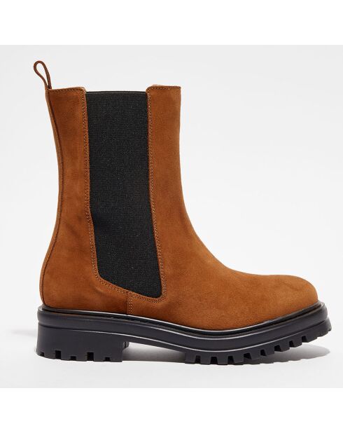 Chelsea Boots en Velours de Cuir Lauriane caramel