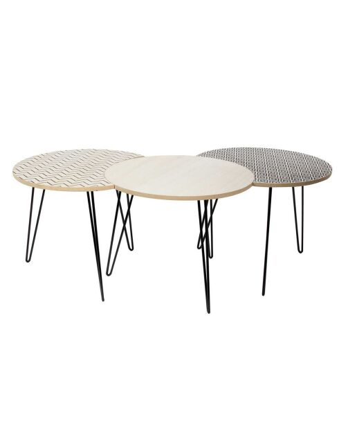 3 Tables gigognes beige/noir - 45x36x45 cm