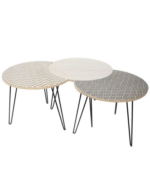 3 Tables gigognes beige/noir - 45x36x45 cm