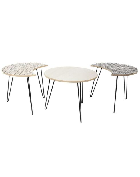 3 Tables gigognes beige/noir - 45x36x45 cm