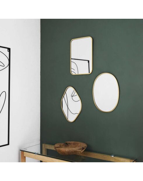 3 Miroirs assortis contour doré - 25x34 cm