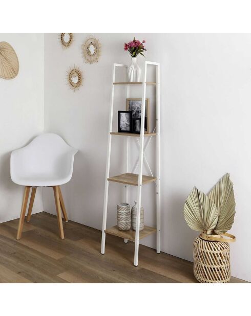 Étagère scandinave bois/blanc - 34x148x32.5 cm