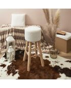 Tabouret bar bouclette Freya blanc/marron - 30x68x30 cm