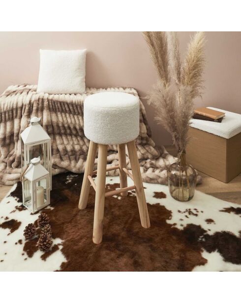 Tabouret bar bouclette Freya blanc/marron - 30x68x30 cm