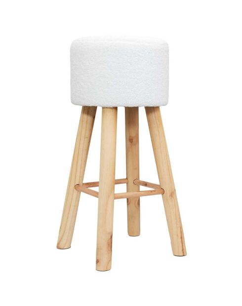 Tabouret bar bouclette Freya blanc/marron - 30x68x30 cm