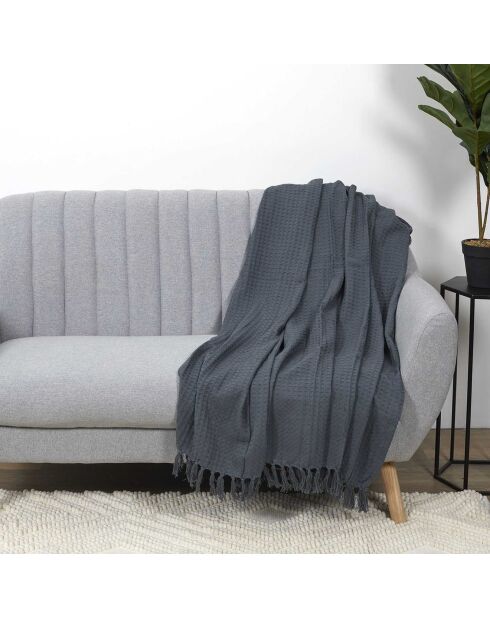 Jeté de canapé gaufré gris anthracite - 160x130 cm