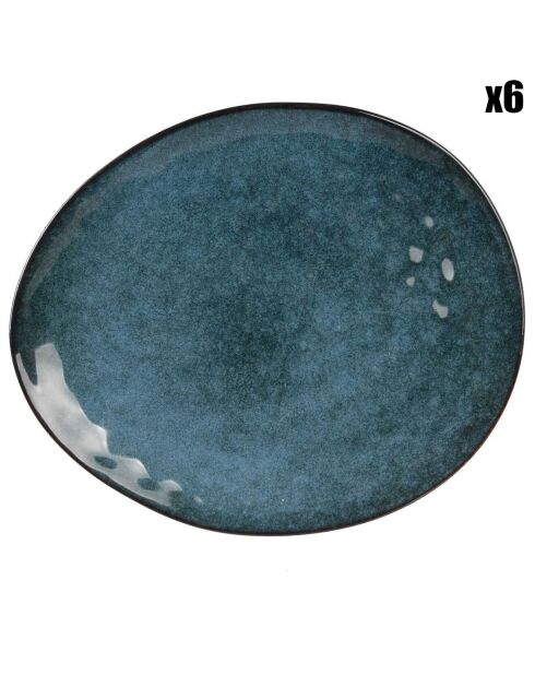 6 Assiettes galet Au grès du temps bleues - 27.5x23 cm