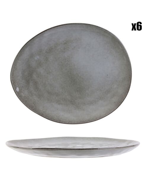 6 Assiettes galet Au Grès du temps grises - D.27.5 cm